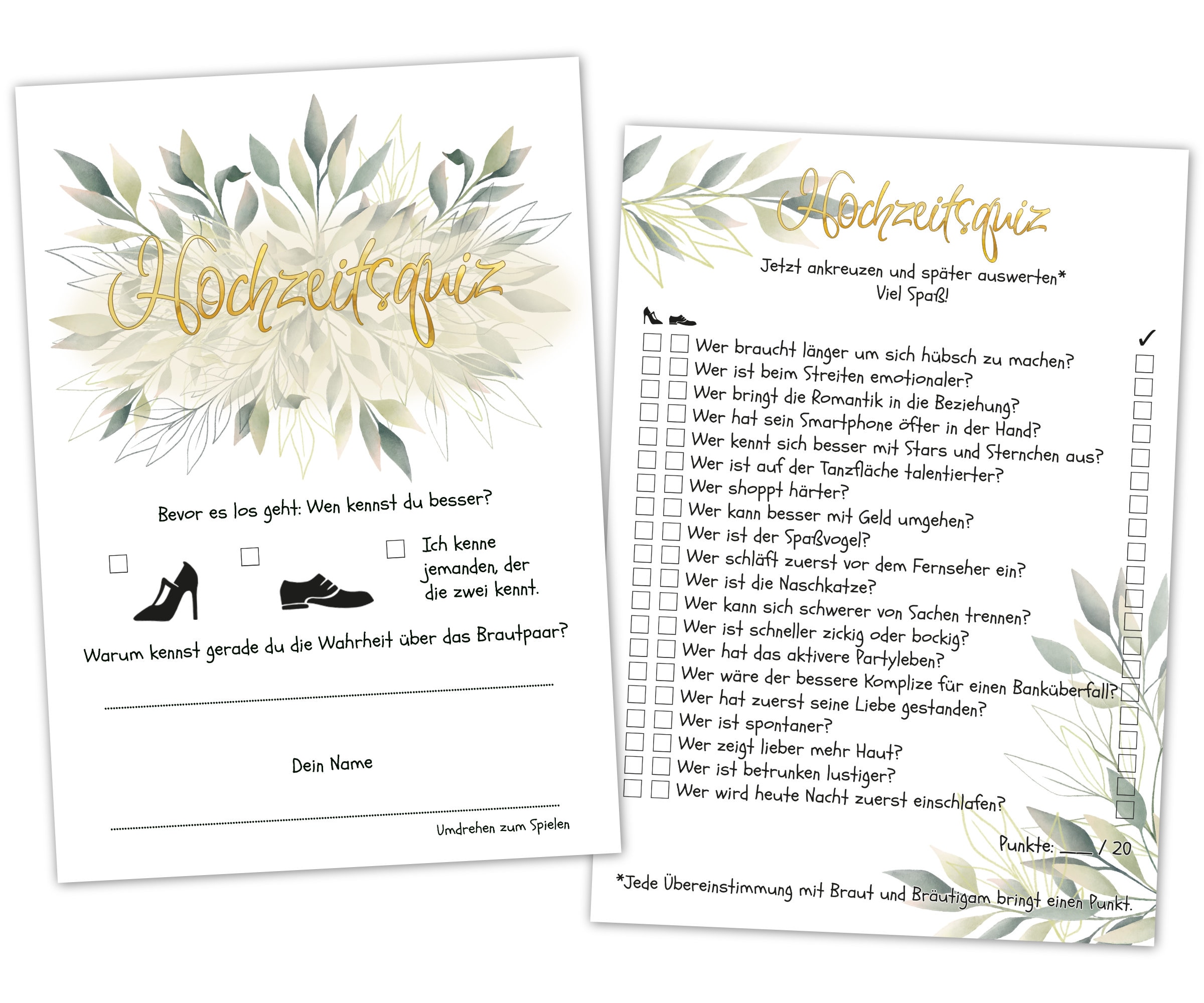 55 Gästebuchkarten Für Hochzeit – Mit Witzigen Fragen, DIN A5, 250g Papier