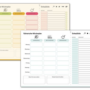 Kulinarischer Wochenplan, Menüplaner & Einkaufsliste in Din A4 mit 50 Blatt, der Essenplaner für die ganze Woche inkl. Platz für Ideen