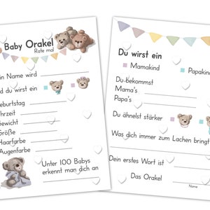 Baby Oracle, juego de baby shower perfecto para niñas y niños, juego de adivinanzas con 25 tarjetas de consejos con preguntas, regalo creativo para el baby shower Blanco