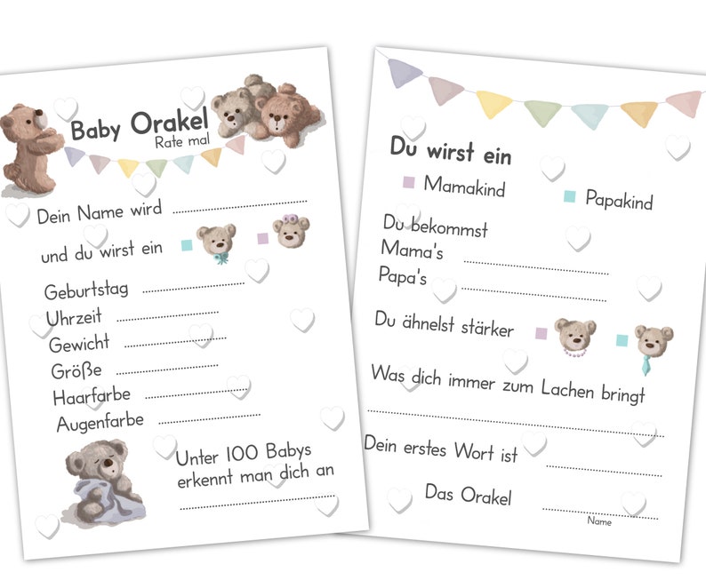 Baby Oracle, juego de baby shower perfecto para niñas y niños, juego de adivinanzas con 25 tarjetas de consejos con preguntas, regalo creativo para el baby shower Blanco