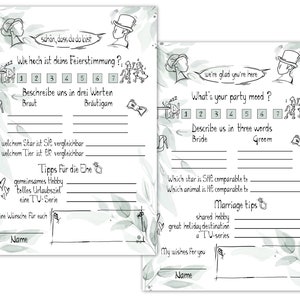 Mehrsprachige Hochzeit Gästebuchkarten mit witzigen Fragen, Hochzeitsspiel für Hochzeitsgäste, Wunschkarten, Gästebuch Alternative, 55 Stück