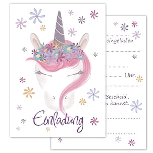 Einladungskarten Kindergeburtstag Einhorn 12er Set - Geburtstagseinladungen weiß rosa für Mädchen bis 12 Jahre – Einladung Karte Geburtstag