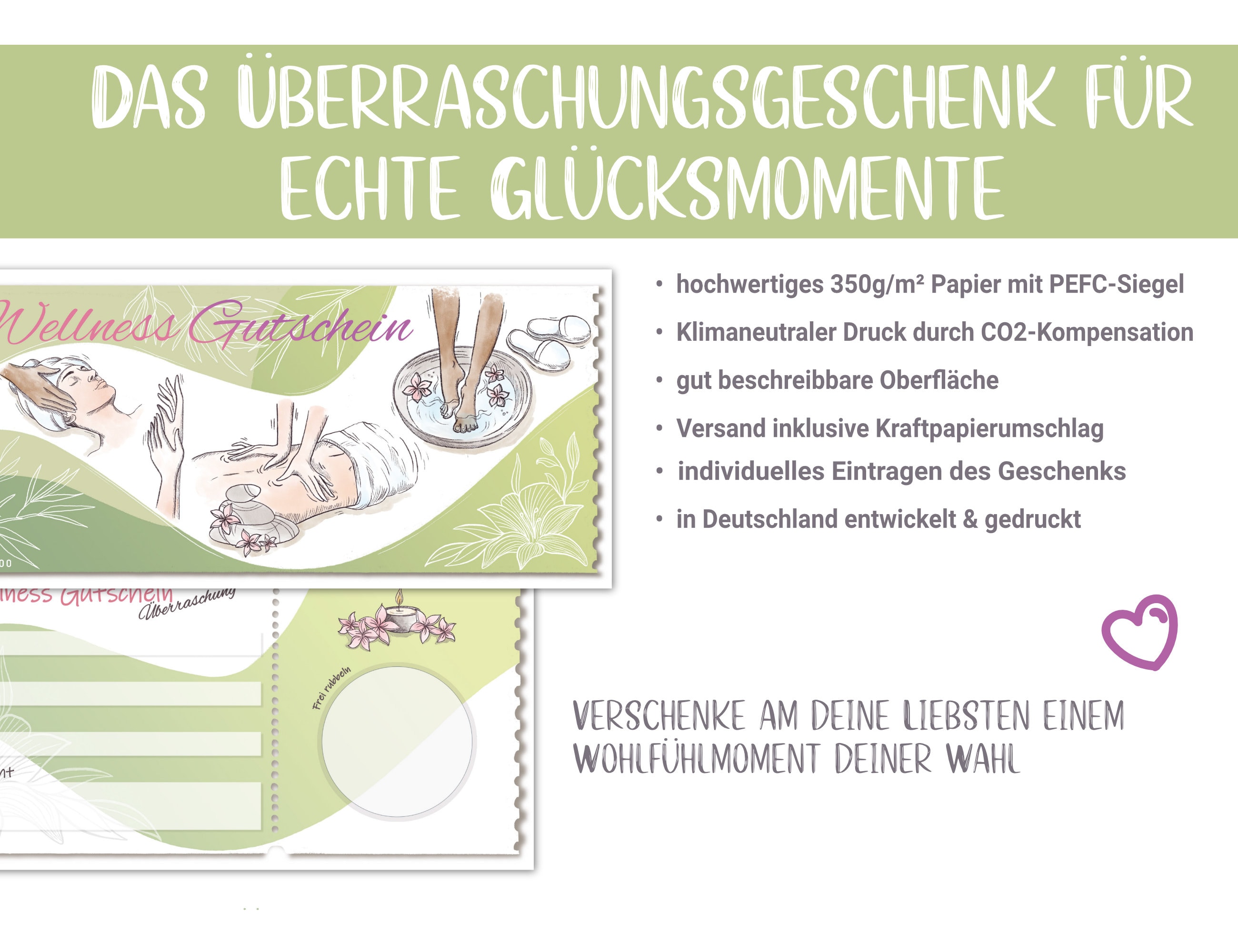 Wellness Gutschein Mit Rubbelaufkleber - Personalisierbar Für Massage, Sauna, Spa Als Geschenkidee