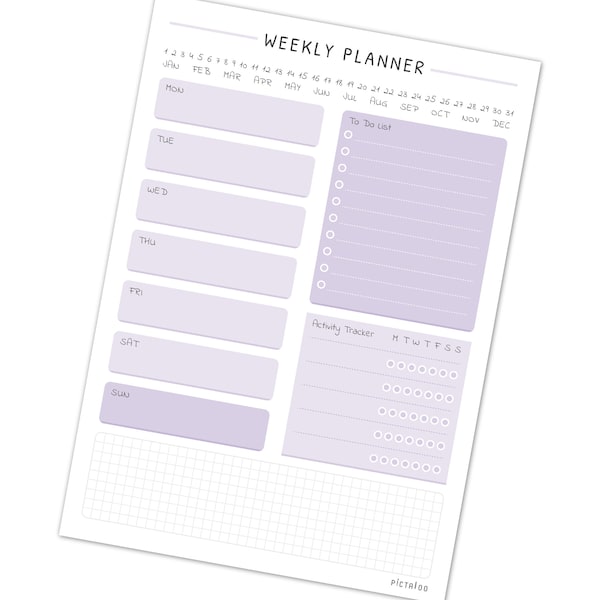 Wochenplaner To Do Block inkl. Aktivitätstracker und Notizen, Weekly Planner A5 mit 50 Blatt ohne Datum, Terminplaner, To-Do Liste Organizer