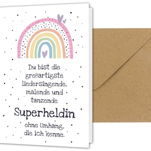 Dankeskarte Erzieherin, Abschiedskarte Kindergarten und Kita mit Regenbogen, Abschluss Abschied Geschenk Tagesmutter, Abschiedsgeschenk