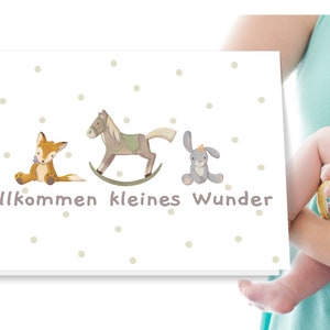 Glückwunschkarte zur Geburt mit Tieren, süße Baby Karte zur Geburt für Jungen und Mädchen, Grußkarte Schwangerschaft, Babykarte, Klappkarte
