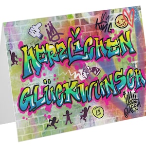 Greetings card Graffiti Congratulations - colorful birthday card Happy Birthday, cool greeting card birthday teenager girl boy