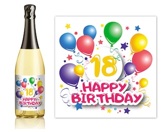 Bottle label 18 years - Happy Birthday, gift for 18th birthday, personalized champagne bottles, sticker, funny birthday gift