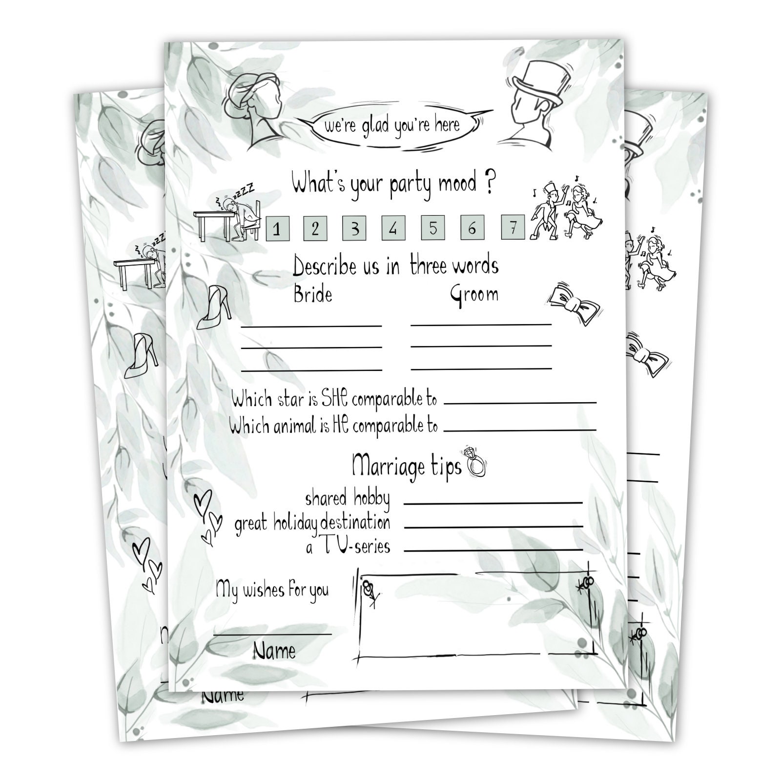 Multilingual Wedding Guest Book Cards With Funny Questions Etsy