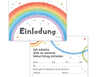 Einladungskarten Kindergeburtstag 12er Set Regenbogen, Geburtstagseinladungen Karte Mädchen & Jungen, Bunte Partyeinladung Geburtstagsfeier