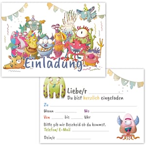 Einladungskarten Monster Kindergeburtstag 12er Set - Geburtstagseinladungen Party für Mädchen und Jungen – Einladung zum Geburtstag