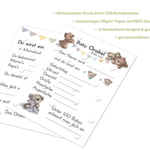 Baby Oracle, juego de baby shower perfecto para niñas y niños, juego de adivinanzas con 25 tarjetas de consejos con preguntas, regalo creativo para el baby shower imagen 8