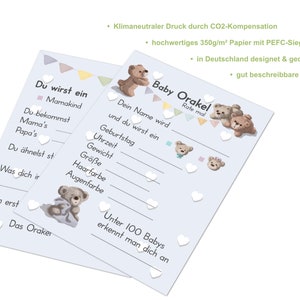 Baby Oracle, juego de baby shower perfecto para niñas y niños, juego de adivinanzas con 25 tarjetas de consejos con preguntas, regalo creativo para el baby shower imagen 4