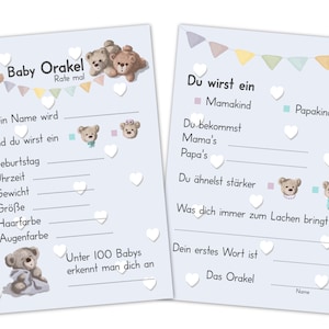 Baby Orakel, perfektes Babyparty Spiel für Mädchen & Junge, Ratespiel mit 25 Tipp Karten mit Fragen, kreatives Geschenk für die Baby Shower