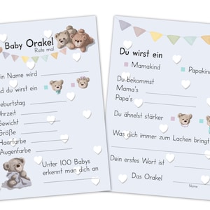 Baby Oracle, juego de baby shower perfecto para niñas y niños, juego de adivinanzas con 25 tarjetas de consejos con preguntas, regalo creativo para el baby shower Morado