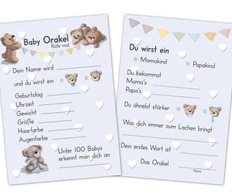 Baby Oracle, perfect baby shower game for girls and boys, guessing game with 25 tip cards with questions, creative gift for the baby shower image 1
