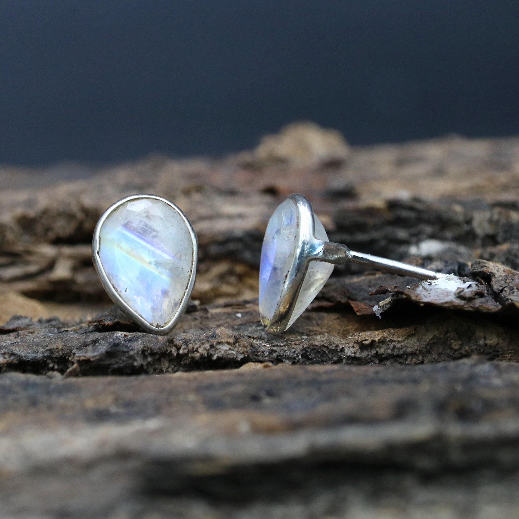 Natural Moonstone Studs Earrings 925 Sterling Silver Handmade Etsy