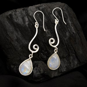 Earrings,teardrop Cabochon Moonstone and 3 Round Silver Ring on