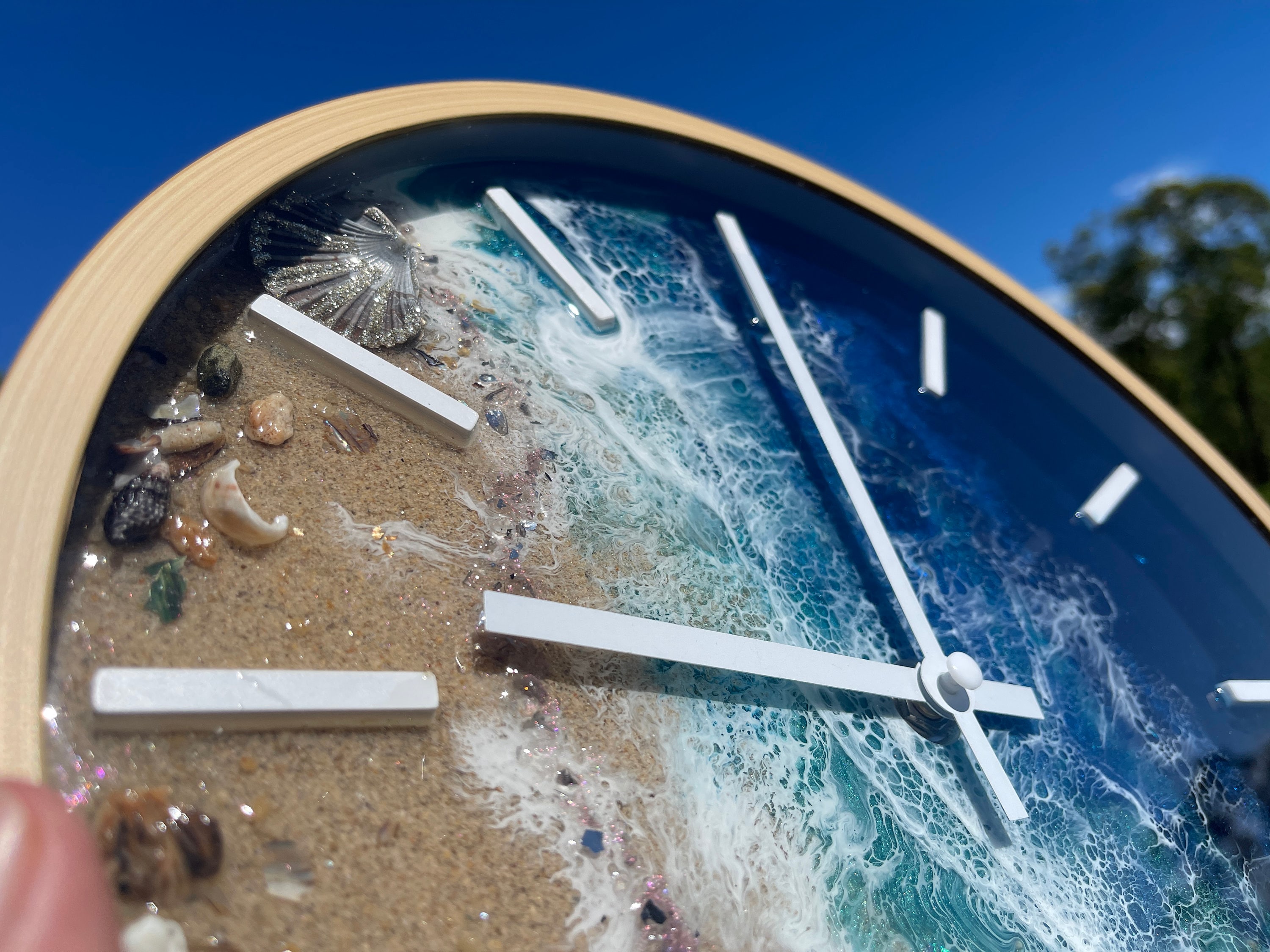 Resin Beach Theme Wall Clock wood Look, Ocean Theme Wall Clock, Wall