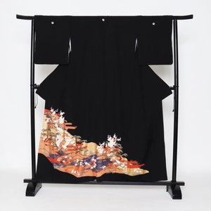Silk Yuzen Tomesode Kimono, Kuro tomesode,Black tomesode, Japanese Kimono Robe, Kimono Dress, Antique Japanese Kimono, formal kimono,