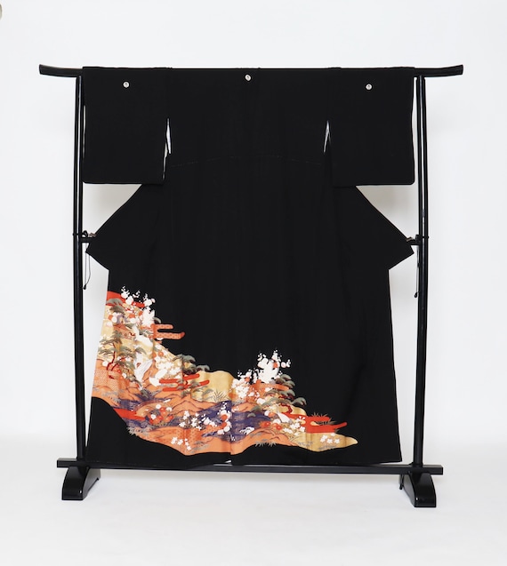 Silk Yuzen Tomesode Kimono, Kuro tomesode,Black to