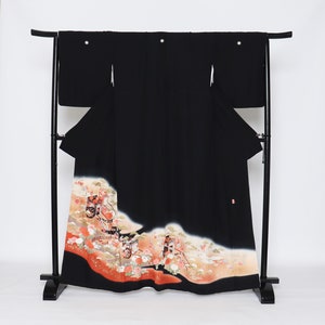 RARE! Yuzen Silk Tomesode Kimono, Kuro tomesode,Black tomesode, Japanese Kimono Robe, Kimono Dress, Antique Japanese Kimono, formal