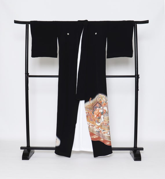 Silk Yuzen Tomesode Kimono, Kuro tomesode,Black t… - image 2