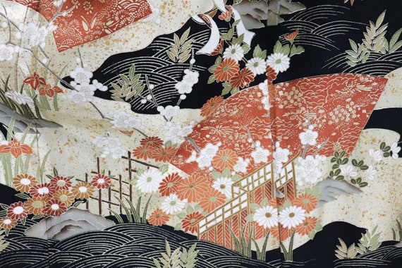 Silk Yuzen Tomesode Kimono, Kuro tomesode,Black t… - image 4