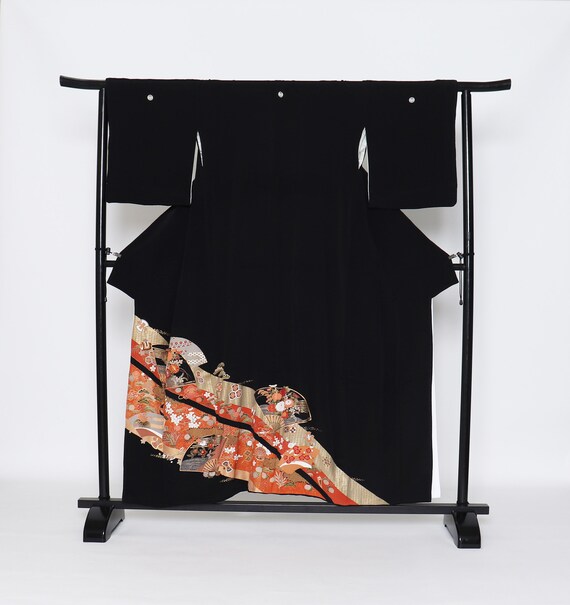 Silk Yuzen Tomesode Kimono, Kuro tomesode,Black t… - image 1