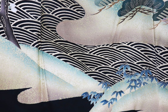 Yuzen Silk Tomesode Kimono, Kuro tomesode,Black t… - image 5