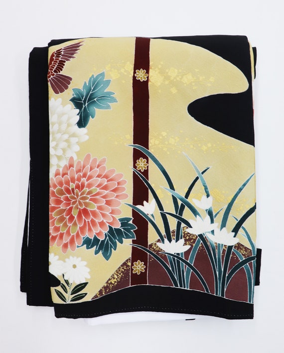 RARE! Yuzen Silk Tomesode Kimono, Kuro tomesode,B… - image 6