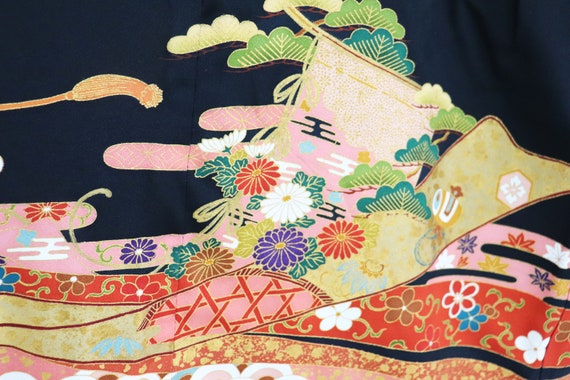 Silk Yuzen Tomesode Kimono, Kuro tomesode,Black t… - image 4