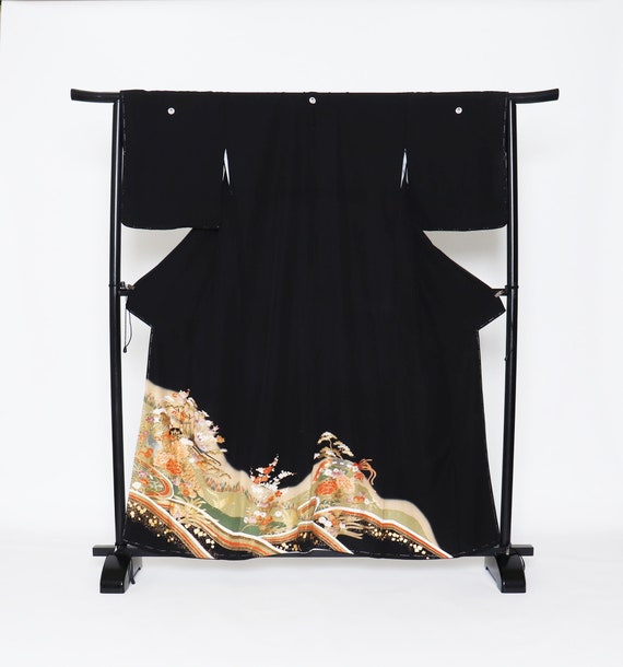 Silk Yuzen Tomesode Kimono, Kuro tomesode,Black t… - image 1