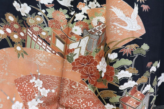 Silk Yuzen Tomesode Kimono, Kuro tomesode,Black t… - image 5