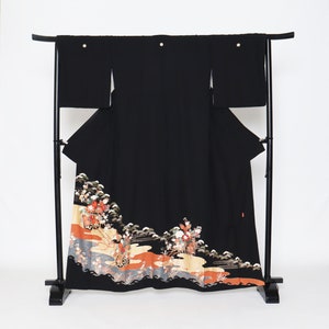 RARE! Yuzen Silk Tomesode Kimono, Kuro tomesode,Black tomesode, Japanese Kimono Robe, Kimono Dress, Antique Japanese Kimono, formal