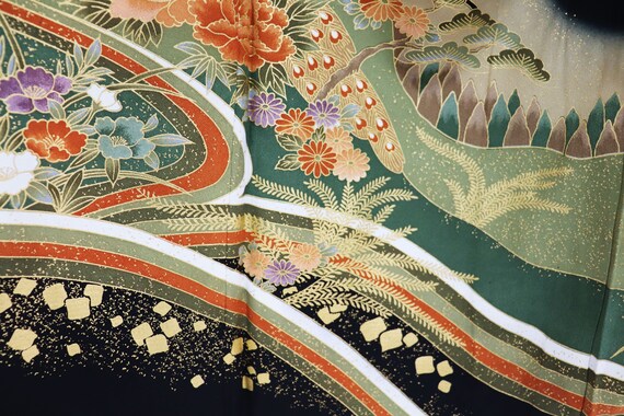 Silk Yuzen Tomesode Kimono, Kuro tomesode,Black t… - image 4