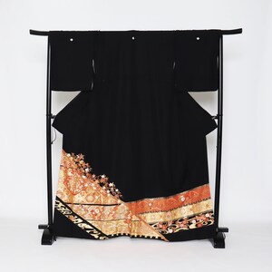 Silk Yuzen Tomesode Kimono, Kuro tomesode,Black tomesode, Japanese Kimono Robe, Kimono Dress, Antique Japanese Kimono, formal kimono,