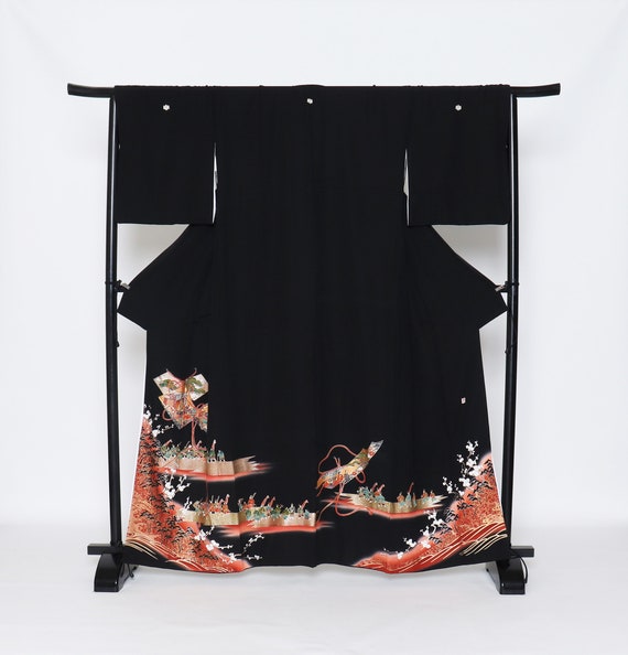 Yuzen Silk Tomesode Kimono, Kuro tomesode,Black tomes… - Gem