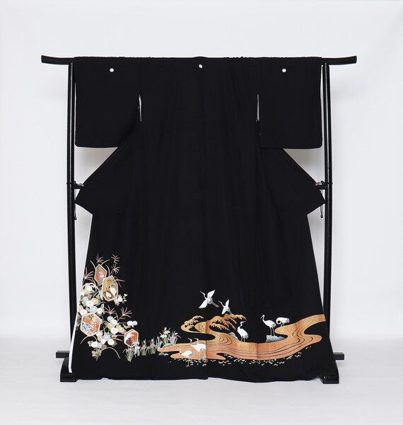 Silk Yuzen Tomesode Kimono, Kuro tomesode,Black t… - image 1