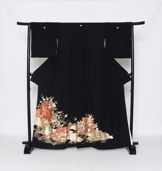 Silk Yuzen Tomesode Kimono, Kuro tomesode,Black t… - image 1
