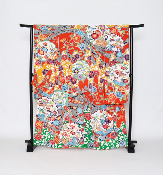 Chirimen Furisode Kimono, Wedding Kimono, Japanes… - image 1