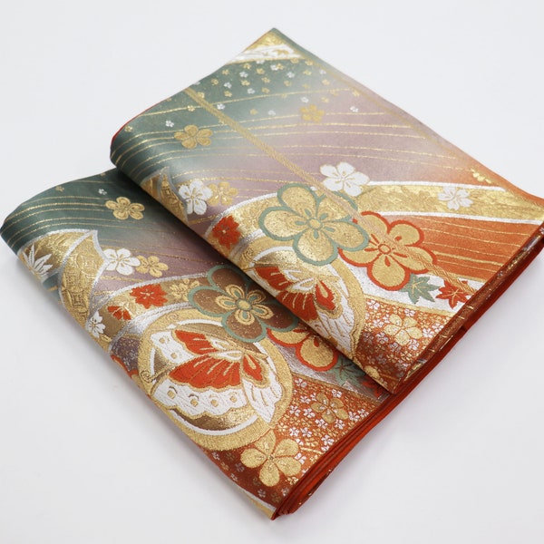 Pure Silk Japanese Kimono Obi belt / Fukuroobi / Kimono Obi / Sash / tapestry / table mat / bed throw