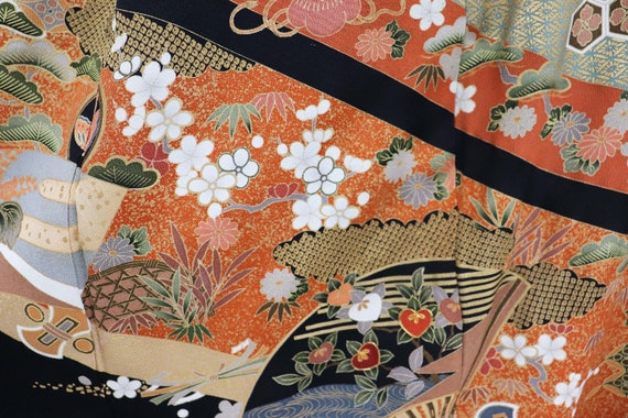 Silk Yuzen Tomesode Kimono, Kuro tomesode,Black t… - image 3