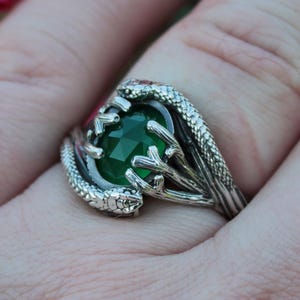 Serpent & Branch Ring, Sterling Silver Green Onyx Ring, Nature Inspired Ring, Magical Garden Ring, Whimsical Statement Ring