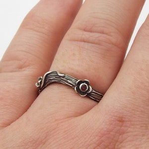 Granat Blumen Band: Sterling Silber Zweig Ring, Natur Inspiriert