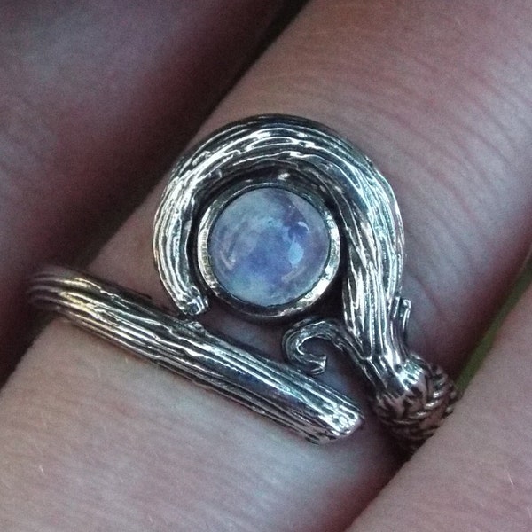 The White Mage Staff Ring with Moonstone - Magical Jewelry for Wizards and Witches - Ring for Spellcasters - Witchy Sterling Silver Jewelry