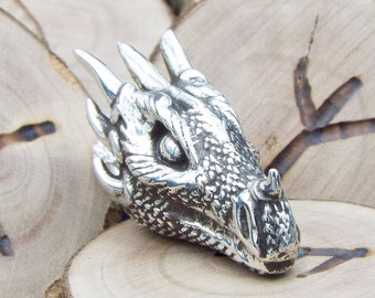 Earth Dragon Pendant, Silver Dragon, Dragon Head Pendant, Dragon Jewelry, Solid Silver Dragon Gift, Dark Fantasy Dragon, Goth Dragon Pendant