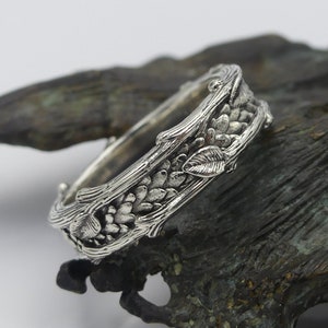 Serpent&#39;s Forest, Narrow Nature-Inspired Snake Ring, Sterling Silver Snake Ring, leaf and Twig ring