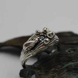 Blue Topaz Snail Ring: Sterling Silver Mushroom Jewelry