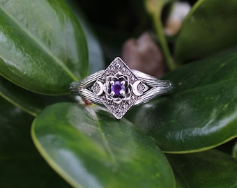 Lunar Bloom, Amethyst Lotus Engagement Ring, Sterling Silver Nature Inspired Ring, Unique Elven Ring, Lotus Ring, Nature Ring, Forest Ring